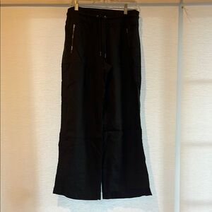 Black Linen Wide-Leg Athleta Pants with Zipper Pockets